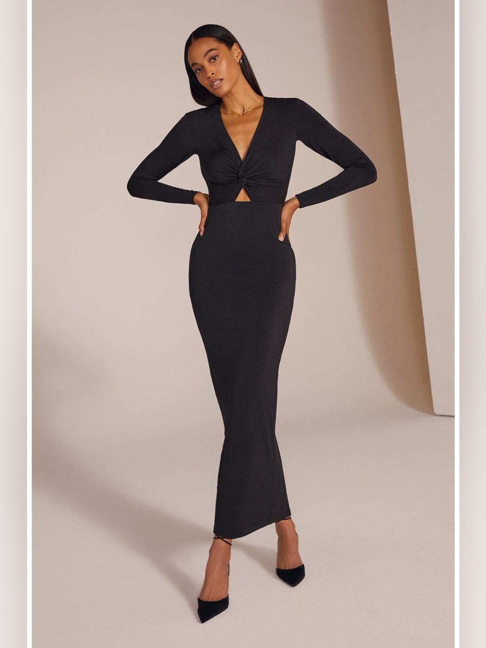 NEW Favorite Daughter The Anywhere Cutout Long Sleeve Maxi Dress Large black
